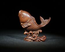Vintage Antique Wood Fishing Carved Wooden Fish Sculpture Carving Wood Statues picture