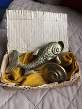 Vintage solid heavy cast brass Fish door knocker Dolphin Serpent Koi Never Used picture