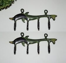 Brass Dolphin Shape Wall Hook Set of 2 Pieces Ocean Theme Fish Coat Hanger HK436 picture