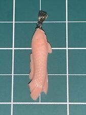Mid Century Chinese Carved Angel Skin Coral Koi Fish Pendant picture