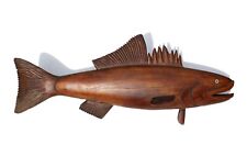 FOLK ART CARVED WOOD CARVING WALL HANGING BASS FISH CHARLES W. TOPPING ANTIQUE picture