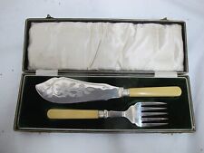 VICTORIAN Antique EPNS Silverplate & Sterling FISH Serving Knife & Fork in Case picture