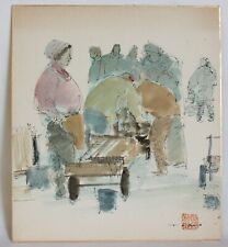 Japanese Shikishi Painting Picture Art Fish Market Hand Painted Vintage picture