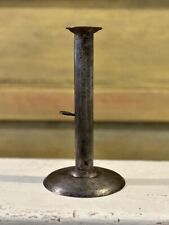 EARLY ANTIQUE WROUGHT IRON HOG SCRAPER PUSH UP CANDLESTICK CANDLE HOLDER W/HOOK picture