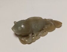 Chinese Antique Green Celadon Nephrite Jade Fish Carving Carp Figurine picture