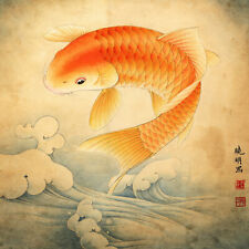 掛軸1967 ORIENTAL ASIAN FINE ART CHINA PAINTING-Li Xiaoming&Koi fish carps李晓明 工笔画 picture
