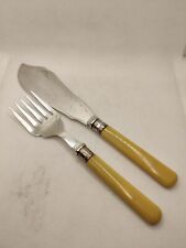 Vintage Silver Plated Serving Fish Knife and Fork Set | Faux Bone Handle picture