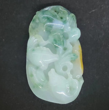 Unique natural jadeite handmade carved lotus fish pendant 连年有余 picture