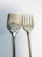 2 Small Antique Matching Spoon & Fork With Tooled Fish picture