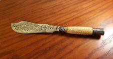 Antique Edwardian Scroll Fish Serving Knife Silver Plate Bone Handle 1900s picture