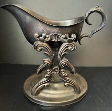 Silverplated 2-piece Tilting Gravy Sauce Boat With Warming Stand Victorian Style picture