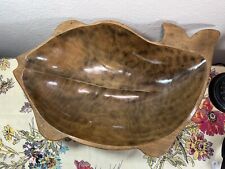 Vtg Primitive Hand Carved Large Wooden Dough Bowl Fish Shape Rare picture