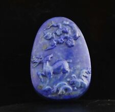 Old natural bule jade lapis lazuli hand-carved  deer and flower pendant #11 picture