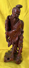 Carved Wood Statue Of Fisherman W Child Koi Fish Republic Period ca1900s Antique picture