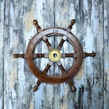 PIRATE STEERING VINTAGE SHIPS 24'' ANTIQUE BRASS WALL DECOR BOAT WOODEN GIFT picture