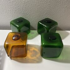4 Square Vintage Japanese Glass Fishing Floats 3 Emerald Green And One Amber picture