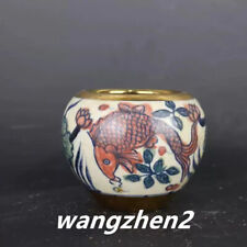 Old Chinese  blue and white porcelain fish pattern pot Porcelain Jar 8.6cm picture