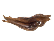 Vintage Tree Root Carving Natural Wooden Art Ornament Dolphin Fish L 47cm picture