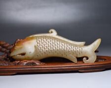 old hetian white jade engraving good fortune wealth fish statue picture