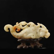 China old natural hetian jade hand-carved statue fish pendant 4.9 inch q picture