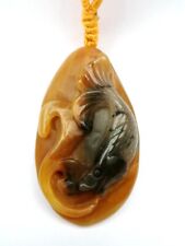 100% Natural Hand-carved Chinese Jade Pendant Jade Necklace Fish Wonderful Gift picture