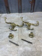 2 Victorian Double Solid Brass Hat and Coat Hook Hall Tree, Rack Mount Vintage picture