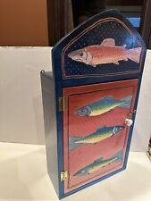 wooden medicine Cabinet Hand Painted Fish 24.4 X 12.75 x 5.5 Deep Home Made picture