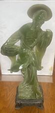 VINTAGE CHINESE STATUE - MAN IN ROBE, CARRYING FOOD - JADE/LIME GREEN - 4x10 IN. picture