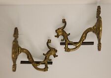 Antique Vintage Set Ornate Cast Brass Shelf Wall Hanging Brackets Robe Hook picture