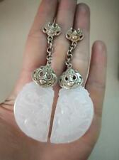 Retro Hook Earrings Chinese Antique Natural White Jade Carved Pendant Jewelry picture
