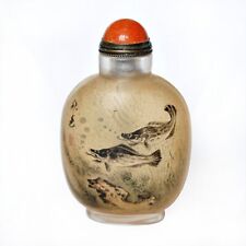 Chinese Inside Painted Snuff Bottle Water grass Mandarin Fish Glass picture