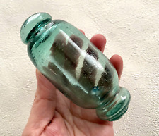 Short Barrel-Shaped Japanese Glass Fishing Float Rolling Pin Blue Green picture