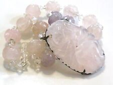 ANTIQUE ASIAN CHINESE EXPORT CARVED ROSE QUARTZ & AMETHYST STERLING NECKLACE picture