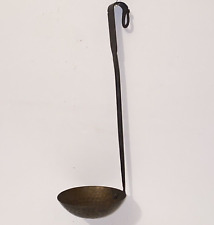Vintage Ladle Dipper Hammered Brass Scoop Wrought Iron Hanging Hook Handle picture