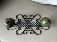 Vintage French Wall Hook Wood Scrolled Metal Cast Iron Green picture