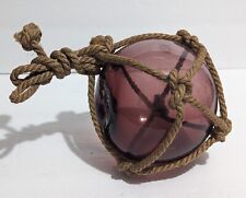 PURPLE GLASS FLOAT BALL with Vintage Rope Wrap FISHING NET - Nautical Decor Item picture