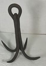 VTG Primitive Antique Hand Forged Cast Iron 4 Prong Meat Hook Grapple Hearth picture
