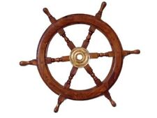 Brass Nautical Wooden Ship Steering Wheel Pirate Wood Fishing Wall Boat picture