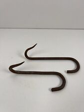 2 Vtg Antique Primitive Hearth Meat Fish Hand Forged Wrought Iron Blacksmith picture