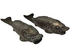 Pair Of Antique Chinese Copper Koi Fish Figures Art Vintage Sculpture Asian  picture