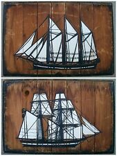Ship Boat Paintings Mid Century Originals Heavy Board Matching Nautical Heavy picture