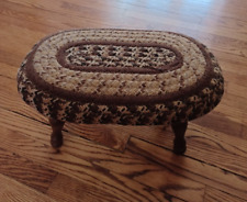 Vintage Small Oval Foot Stool, Hook Rug Cover, Mid Century picture
