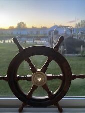 18 Inch Nautical Boat Ship Wheel Brown Wooden / Brass Steering Wheel Wall Decor picture
