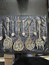 Large & Small Medieval Spoons Fork Italy LOT Silver Boat Angel Cupid Dutch picture