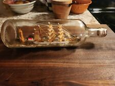 Vintage Glass Maritime Folk Art Nautical Boat Ship in A Bottle 3 Masted Schooner picture