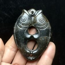 Collection Chinese Hongshan Culture Black Magnet Jade Hand-made Fish Pendant picture