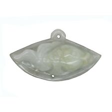 Detail Chinese Hand Carved Natural Jade Fish On Fan Lucky Feng Shui Pendant n514 picture