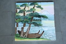 9 Pc Vintage Natural Lake Shore Scenery Design F.M Fish Mark Ceramic Tiles,Japan picture