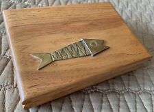 Contemporary 90s Wood Brass Atomic Fish Storage Trinket Box + Lid Modern Gillis picture