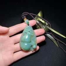100% Natural Hand-carved Jade Pendant Jadeite Necklace gourd & fish & lotus A142 picture